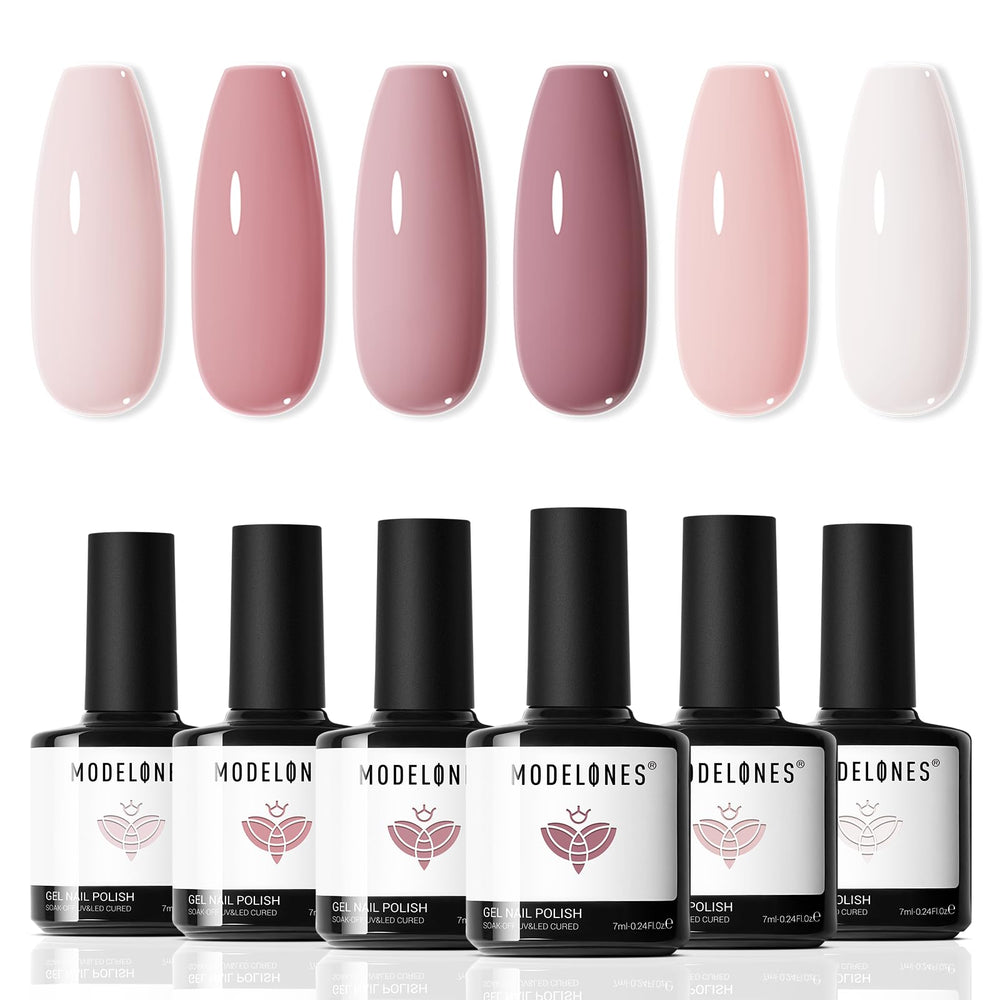 Modelones kit vernis gel 6 teintes rose nude, fini élégant.