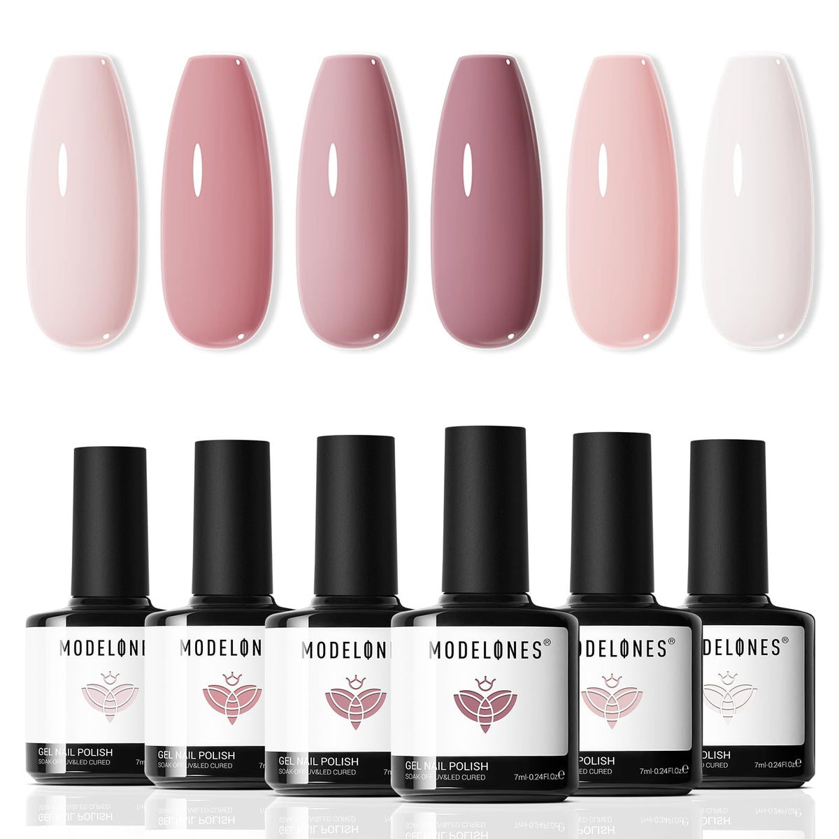 Modelones kit vernis gel 6 teintes rose nude, fini élégant.
