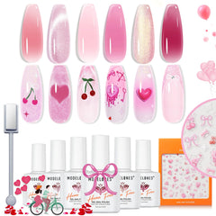 modelones kit-vernis-gel-rose-6-couleurs: kit polyvalent pour créer des nuances roses sur vos ongles.