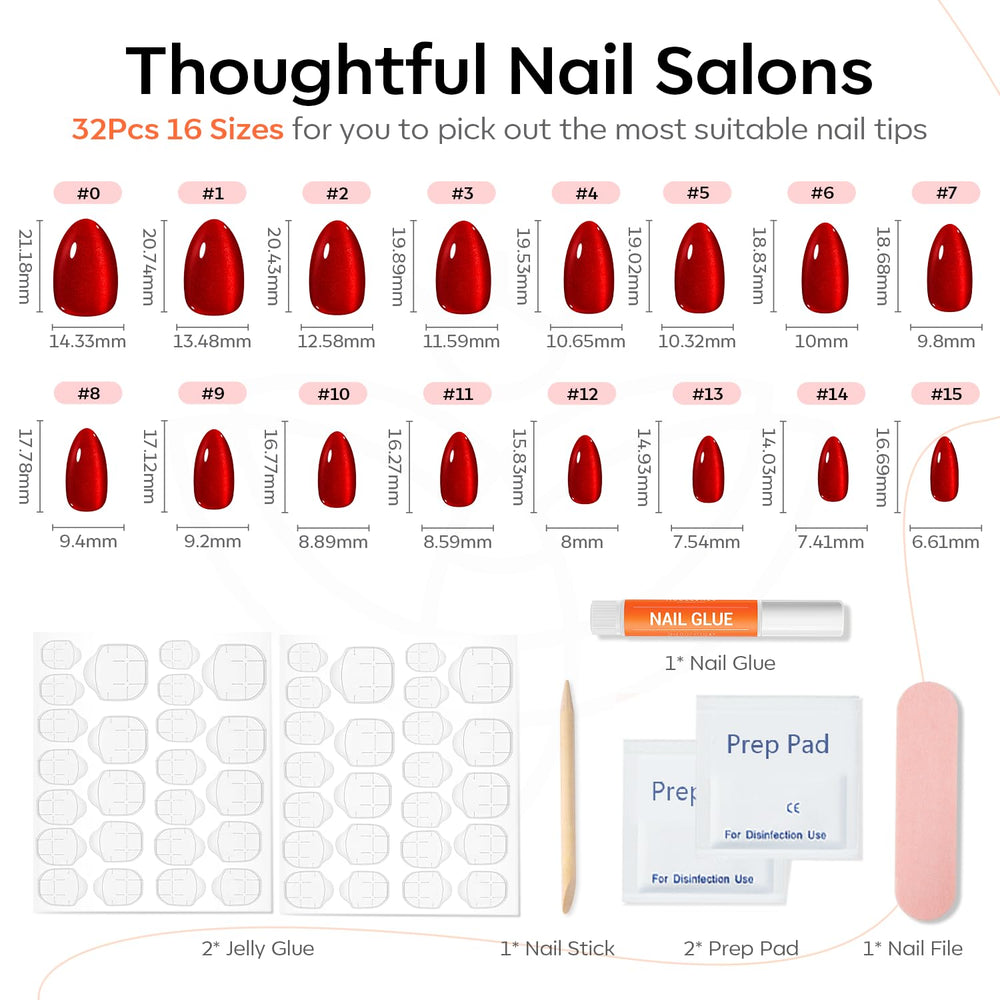 Ongles prêts à poser avec lime à ongles mini et bâtonnet cuticule inclus.