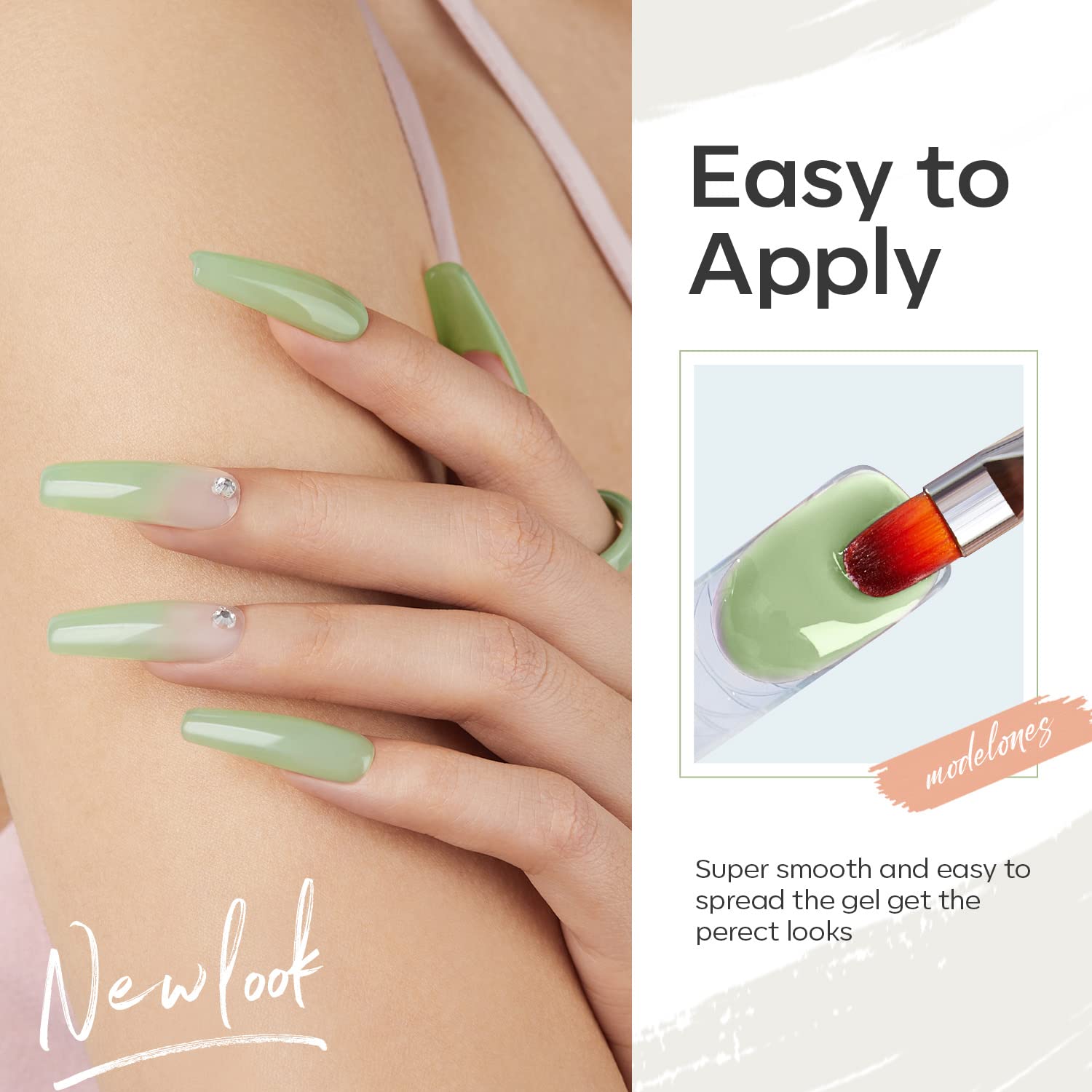 Modelones low-odor formula safe on natural nails for comfortable wear.