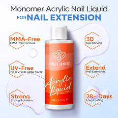Modelones monomer liquid chip-resistant formula supports durable extensions.
