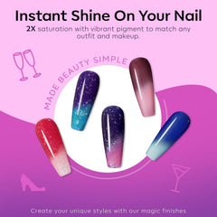 Close-up of Modelones nails showing ombré color-change for stylish looks.