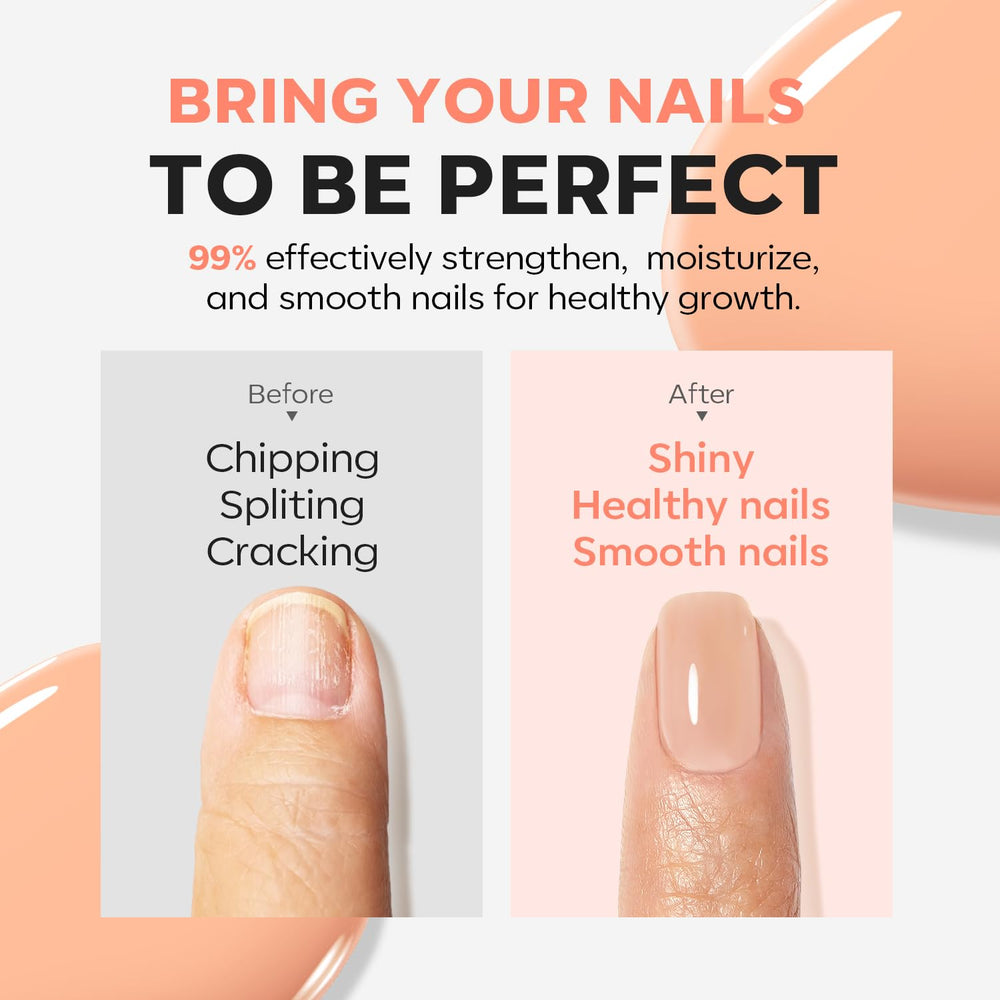 Avant et après avec Modelones Nude : ongles plus épais et lumineux.