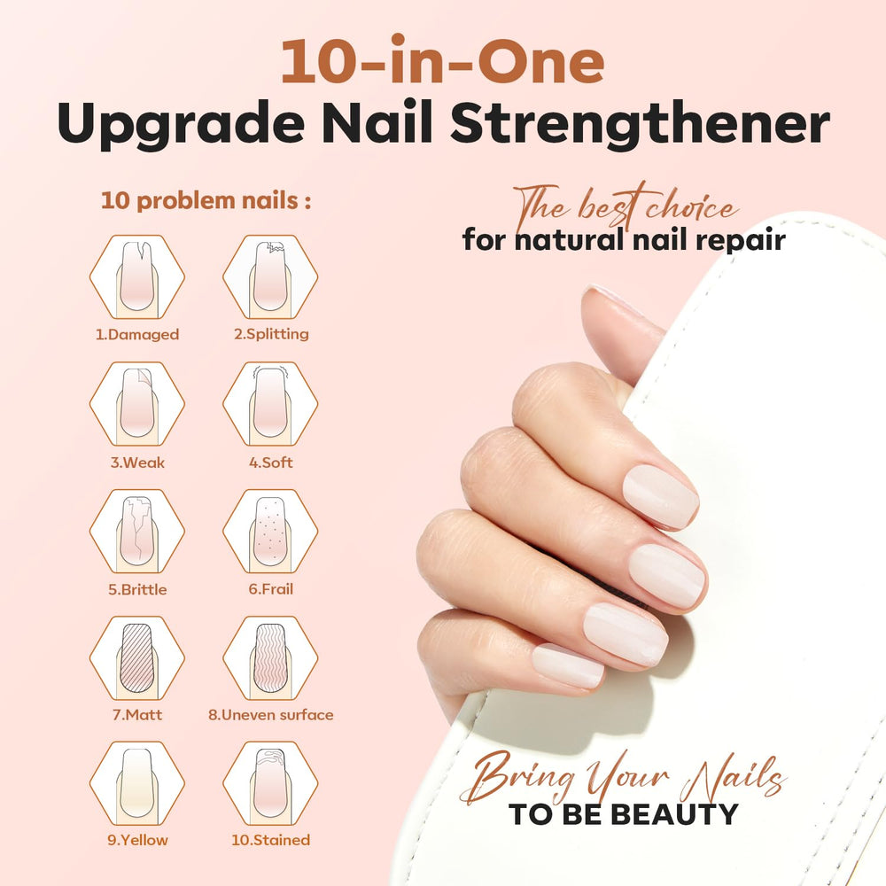 Modelones couvre les ongles endommagés avec une teinte lait et uniforme.