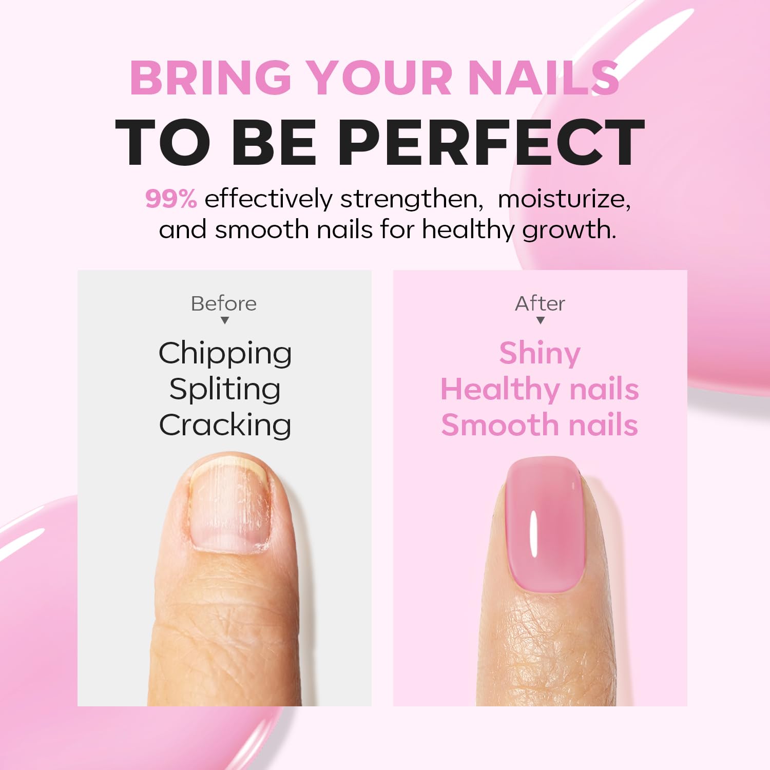Surface des ongles montrant l'effet couvrant et lissage par Modelones