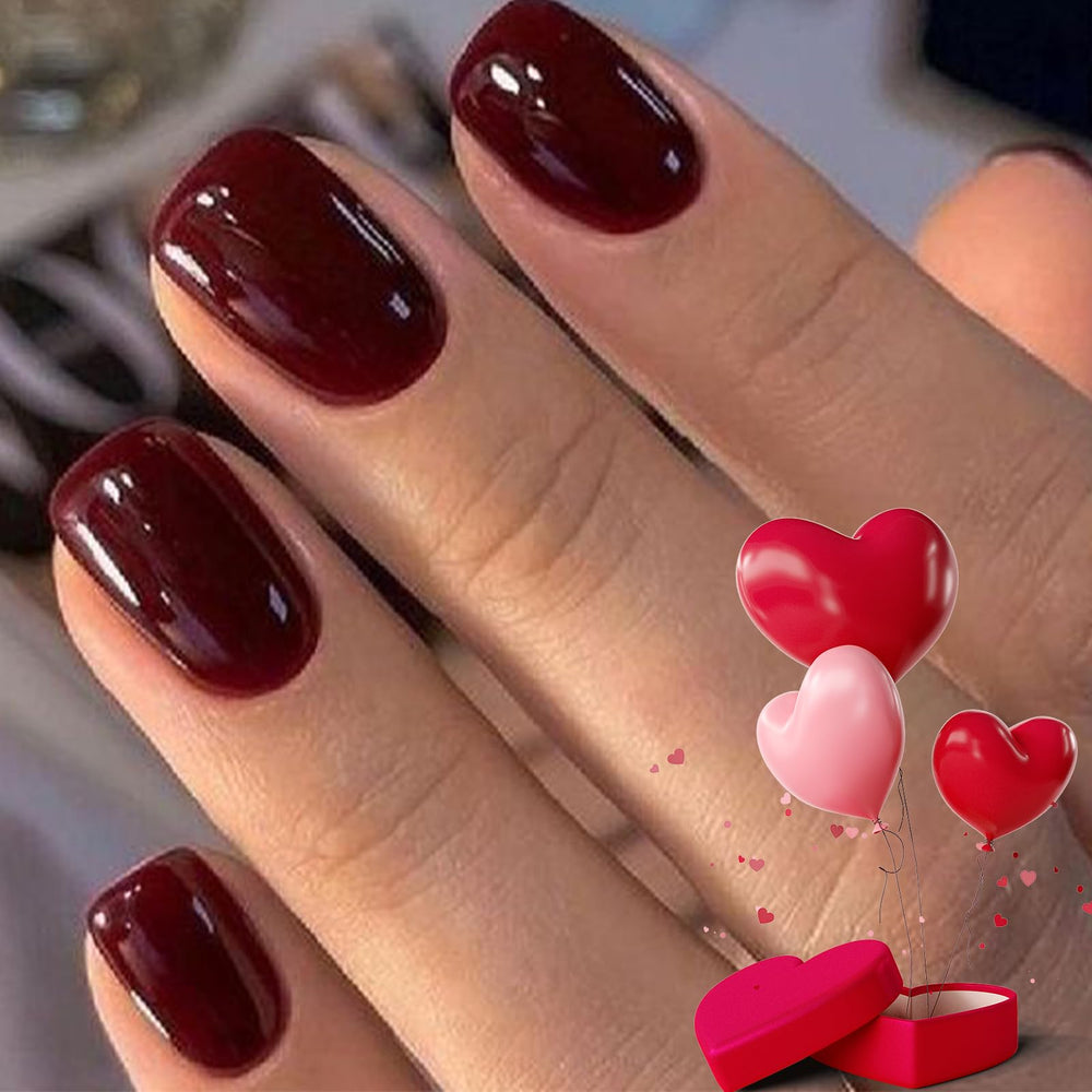 Modelones onglets pressés rouge sombre ensemble complet pour une manucure rapide