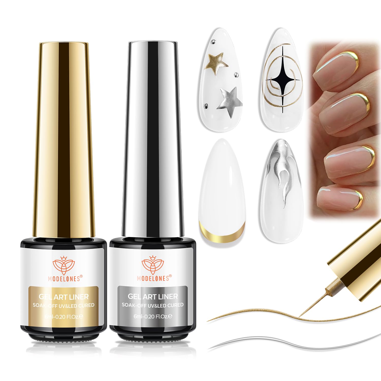 Modelones or metallique, liner gel, effet miroir pour des ongles élégants