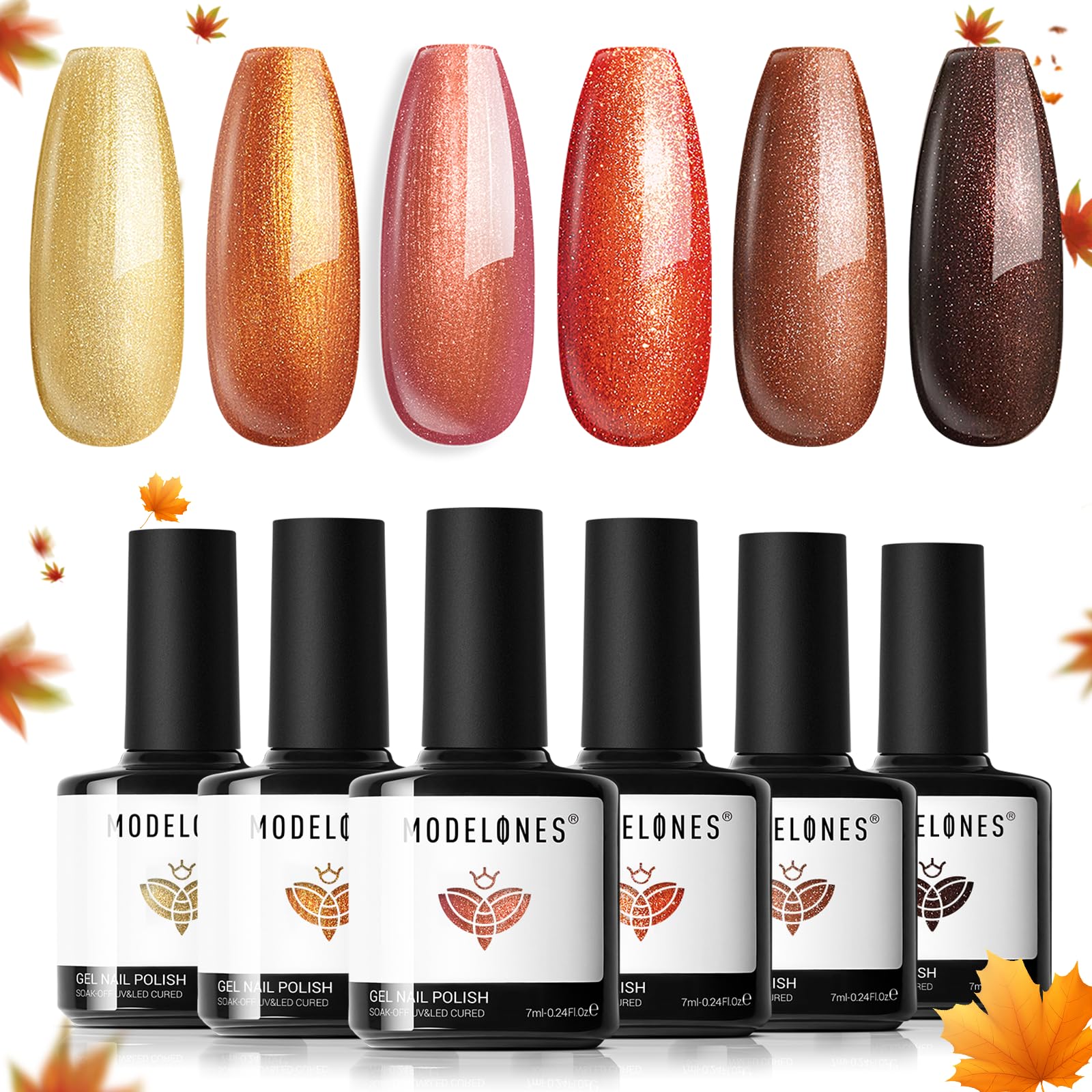 Modelones ensemble palettes couleurs automne affiche six teintes pour les ongles.