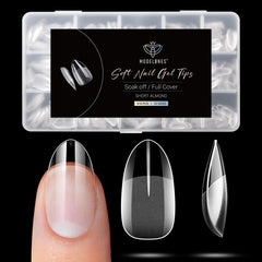 Modelones pointes d’ongles amande courte, adhérence facile pour une manucure à faire soi-même.