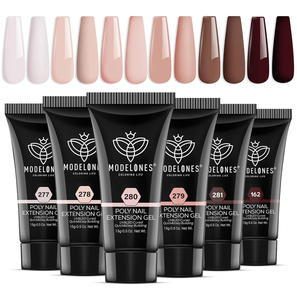 Modelones poly nail gel bottle with rich color for at-home manicure options.