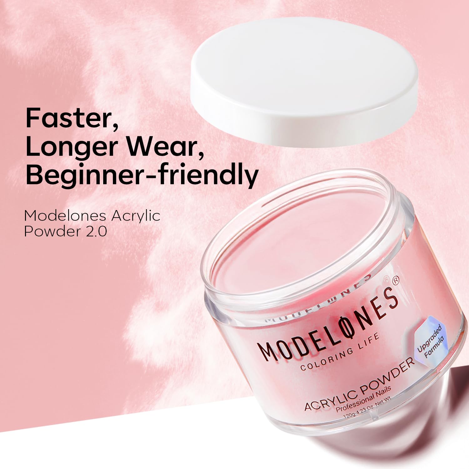 Modelones poudre acrylique rose pour art d’ongles durable et élégant.