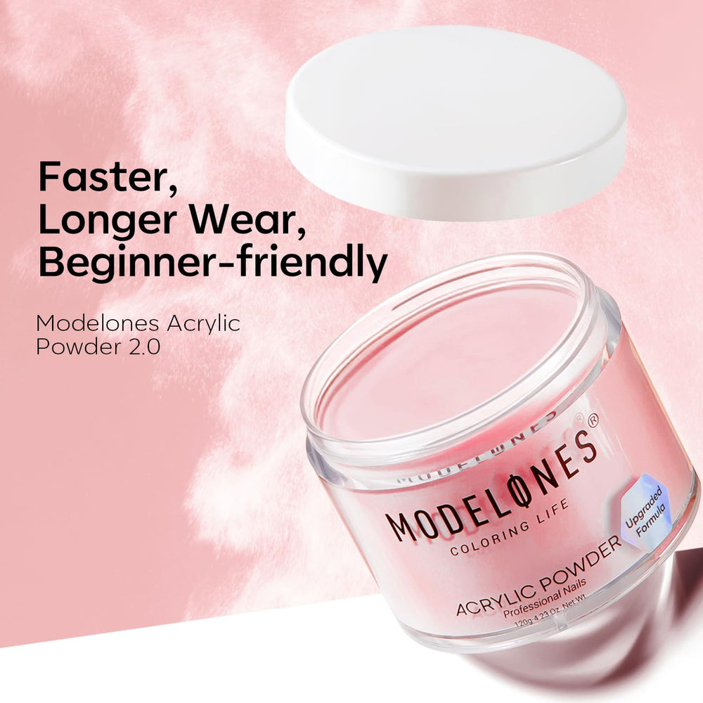 Modelones poudre acrylique rose pour art d’ongles durable et élégant.
