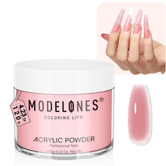 Modelones Poudre Acrylique Rose 120 g en boîte, parfaite pour une manucure durable.