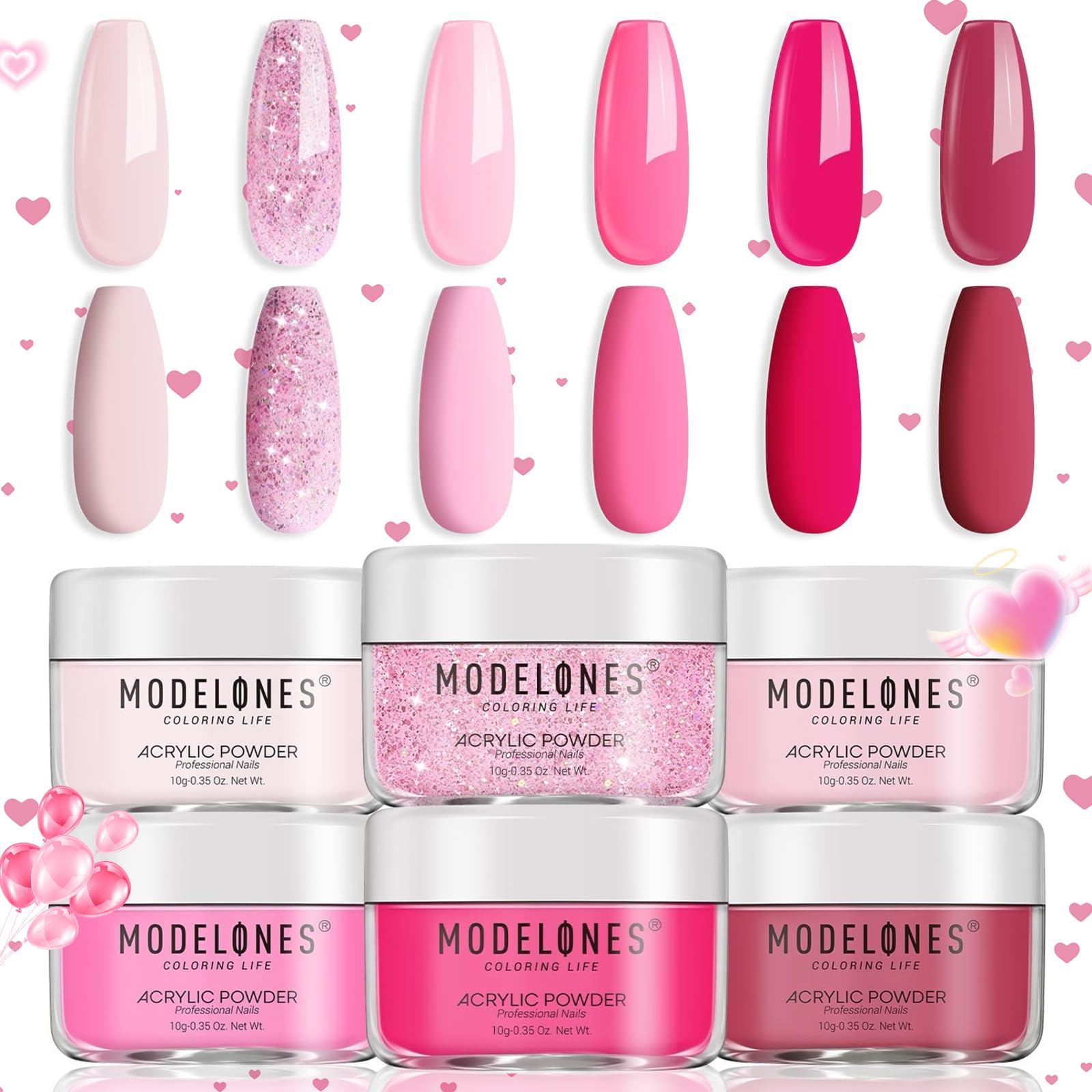 Modelones poudre acrylique rose 6 couleurs, kit mani maison pour salon sans lampe.