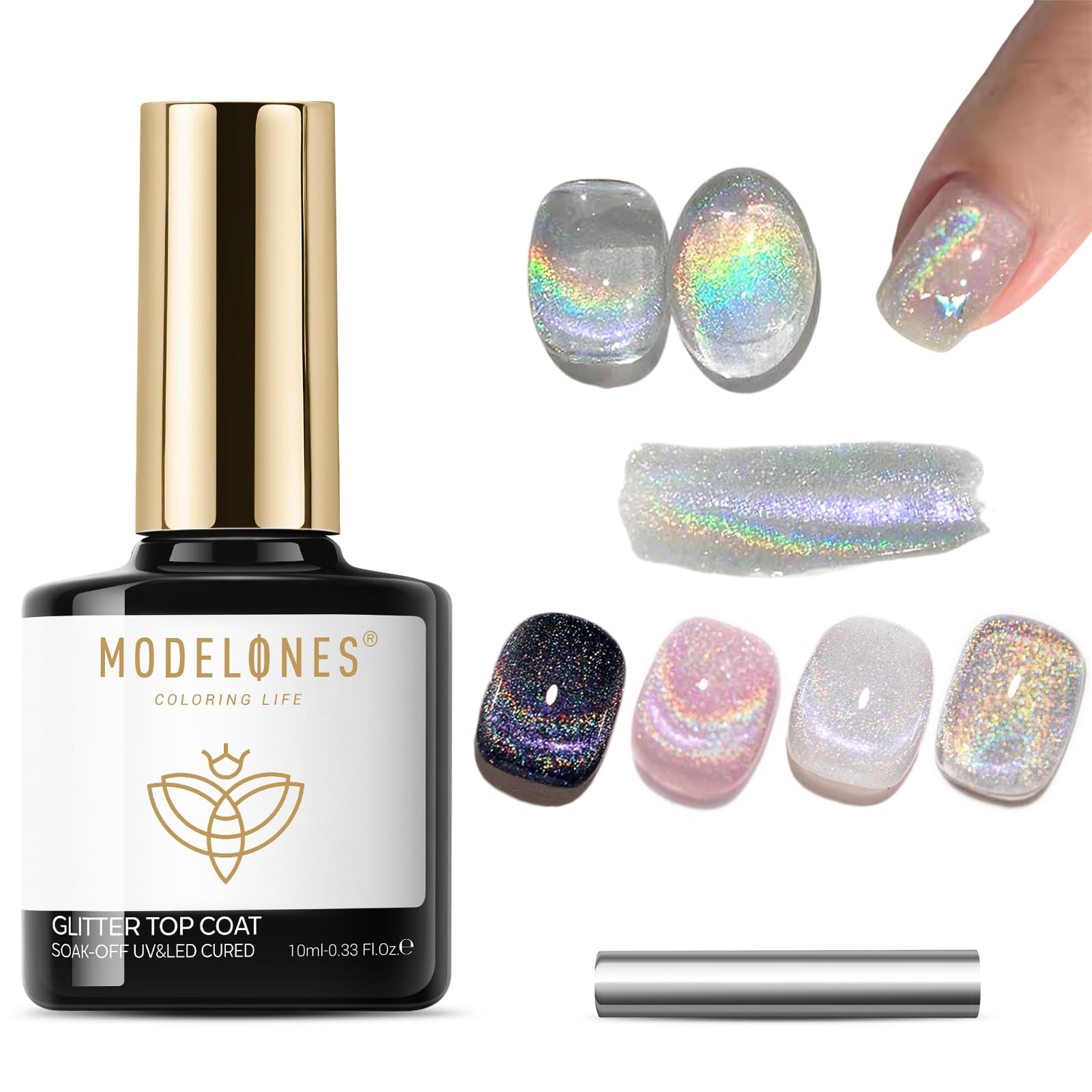Modelones Rainbow Cat Eye Top Coat avec aimant pour effet arc-en-ciel captivant sur les ongles