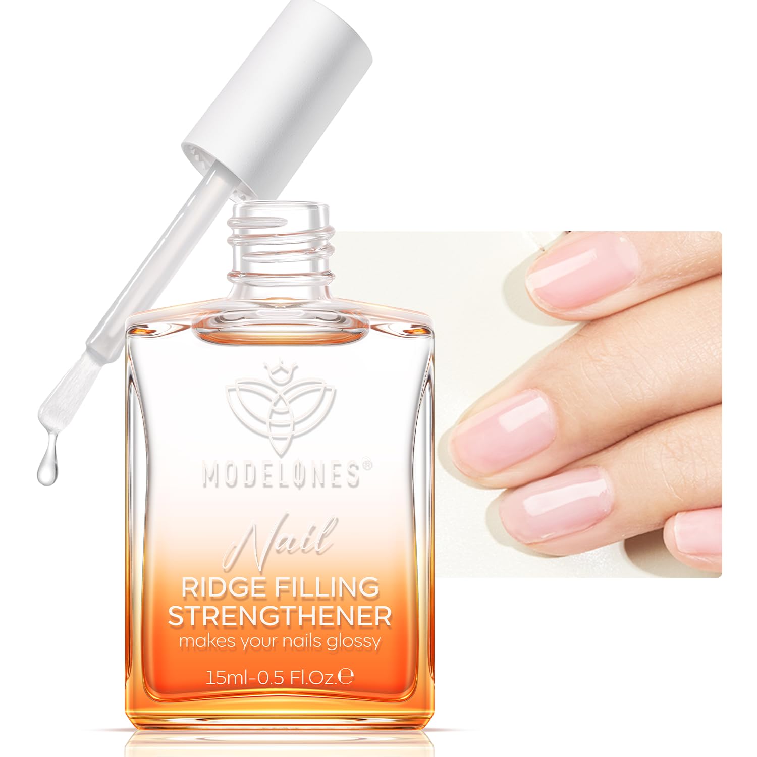 modelones-vernis-clair-bouteille fortifie les ongles et offre une teinte naturelle.