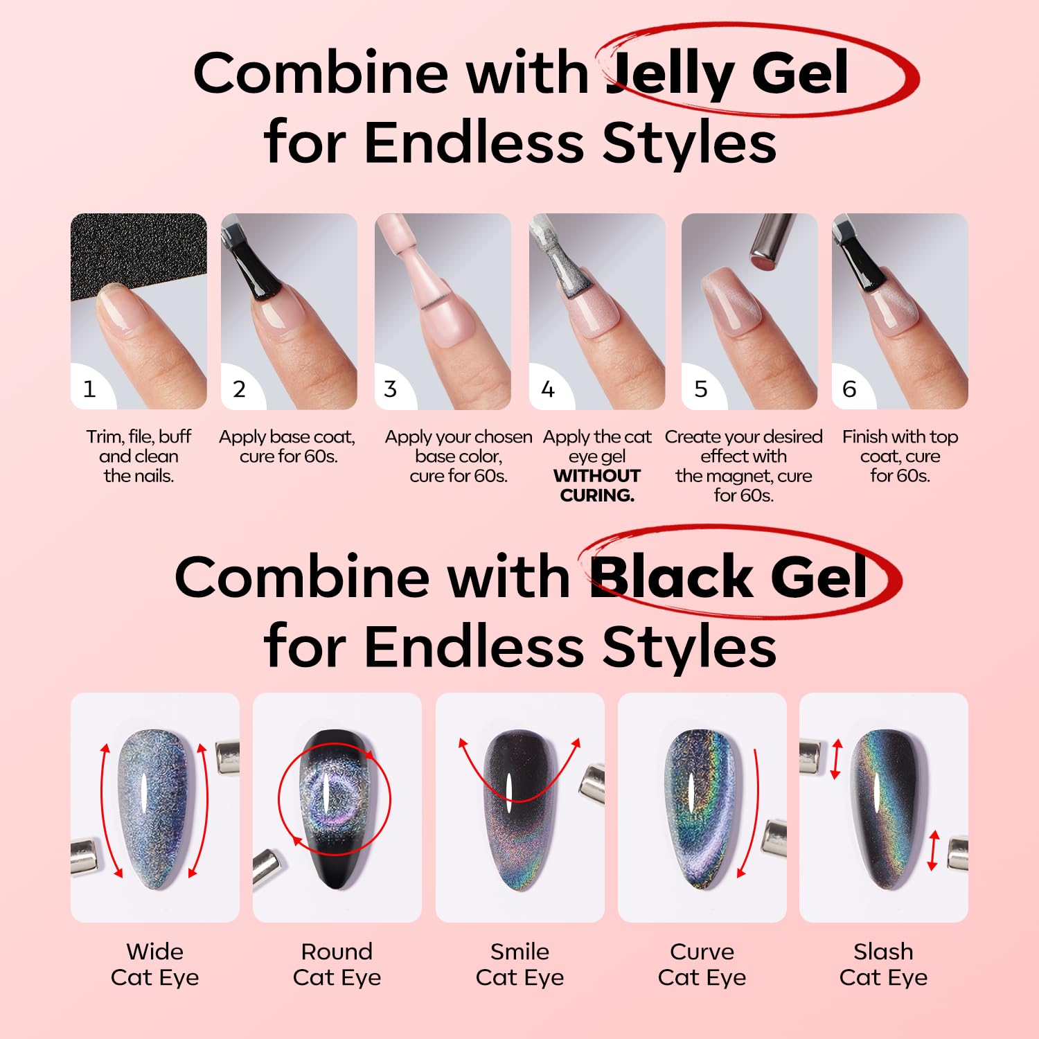Modelones rouge gel, oeil-chat reflet-design-ongles, allure captivante.