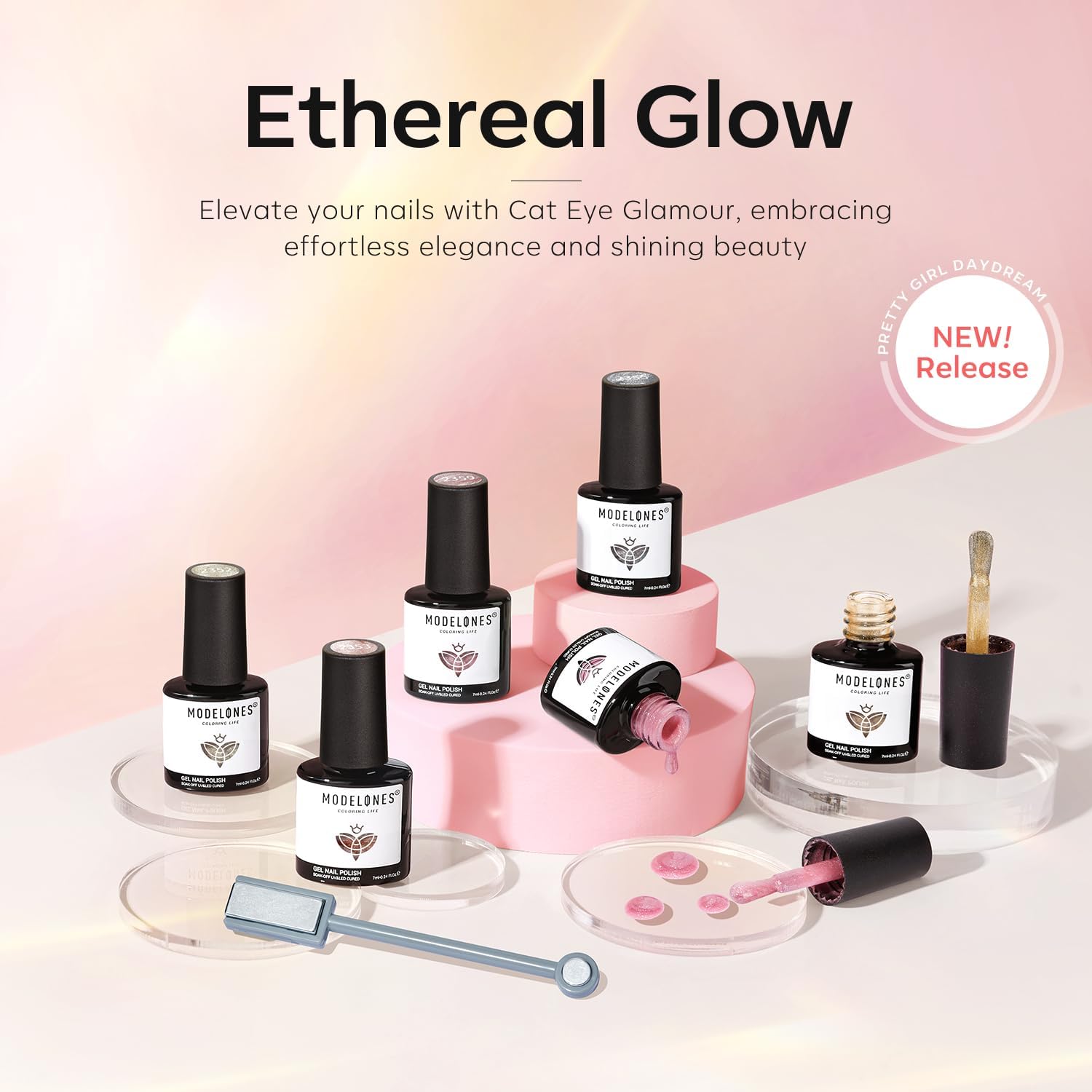 Modelones Gel Cat Eye: séchage rapide sous lampe adaptée.