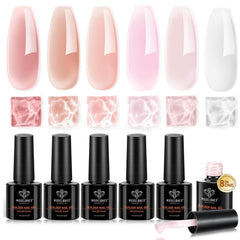Modelones set gel builder rose nude, six pots pour une manucure nude durable à domicile.