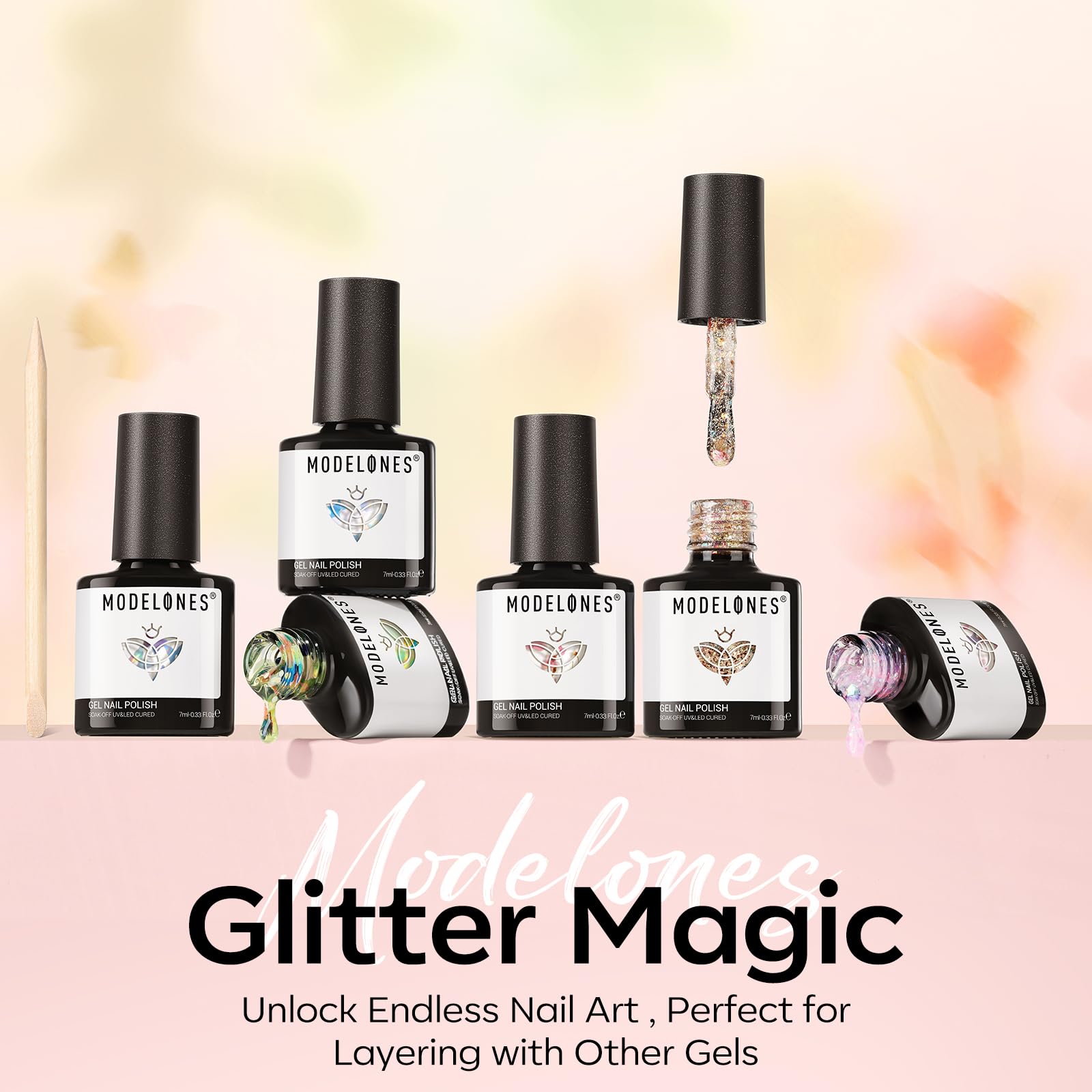 Modelones stick bois réglage glitter, outil pratique pour positionner les paillettes.