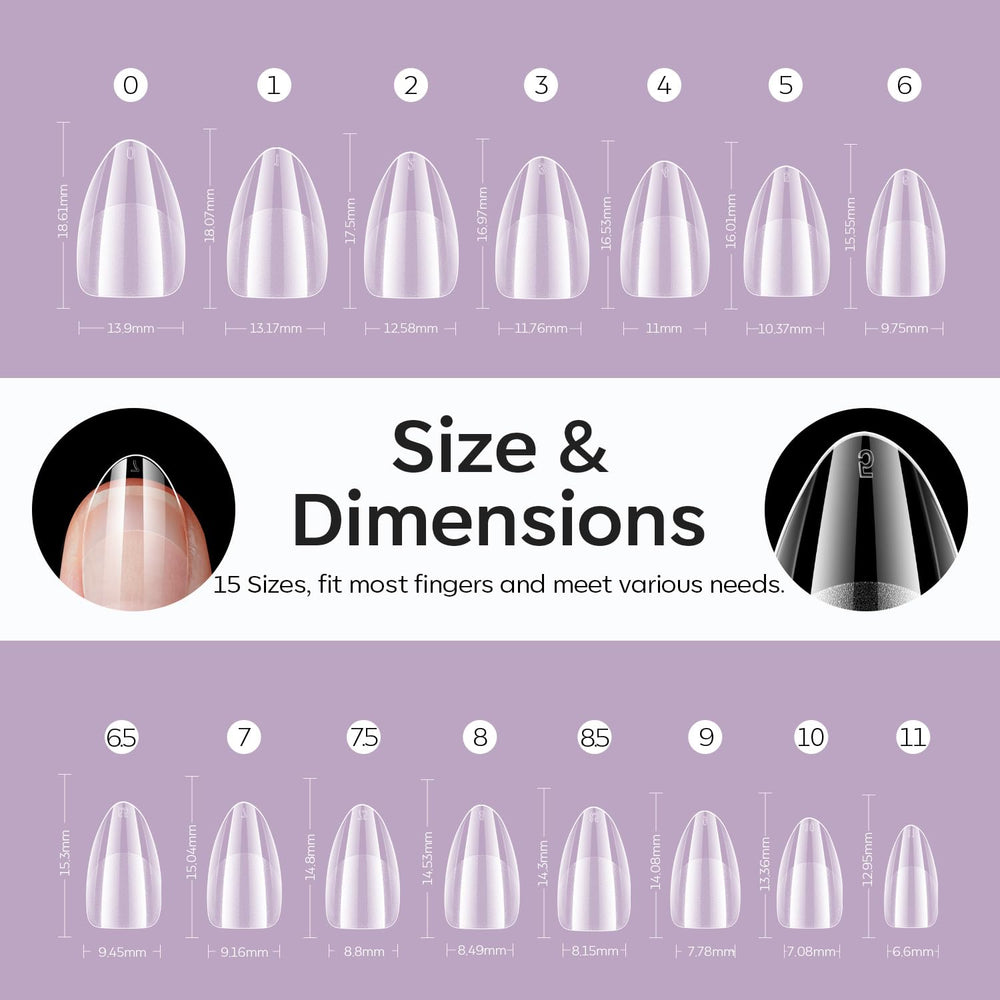 Modelones 15 tailles: 34 ongles par taille pour un ajustement précis.