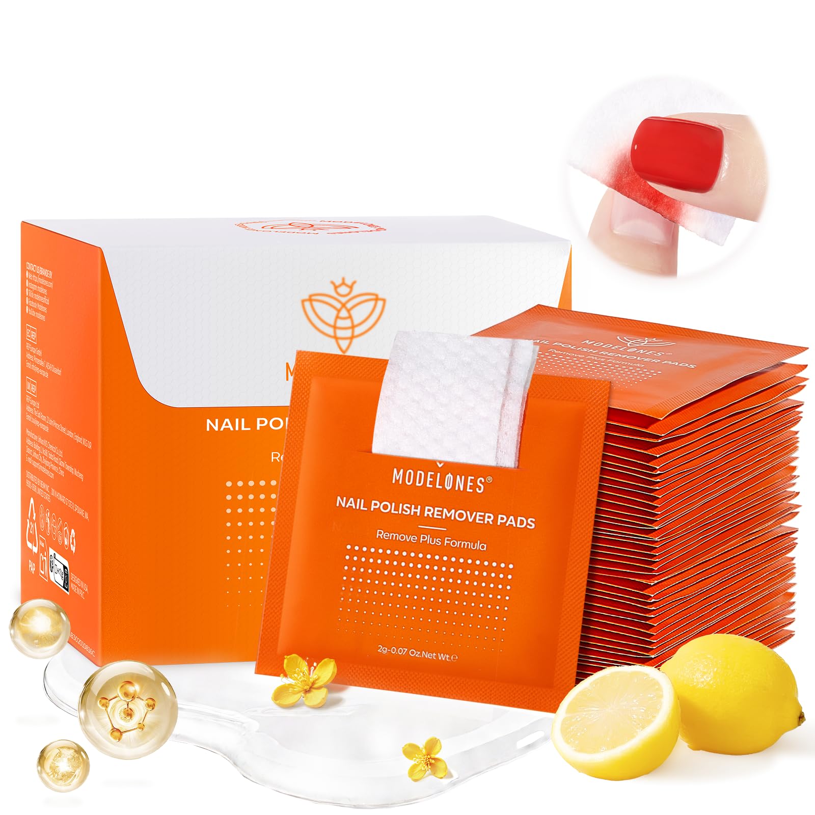 Modelones tampons démaquillants acetone, élimination rapide du vernis et emballage individuel.