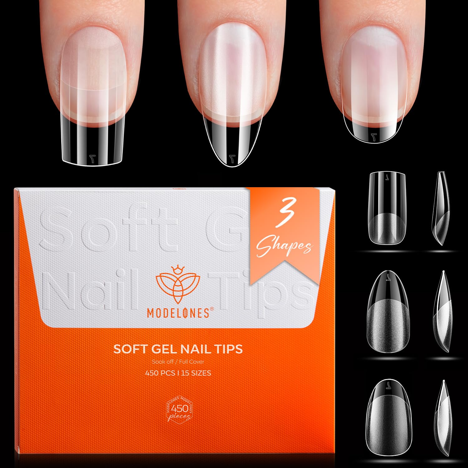Modelones tips amande courte, adhérence naturelle et confortable.