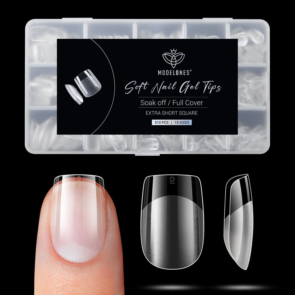 Modelones tips ongles carrés demi-matte, 510 pièces, pose rapide et facile.