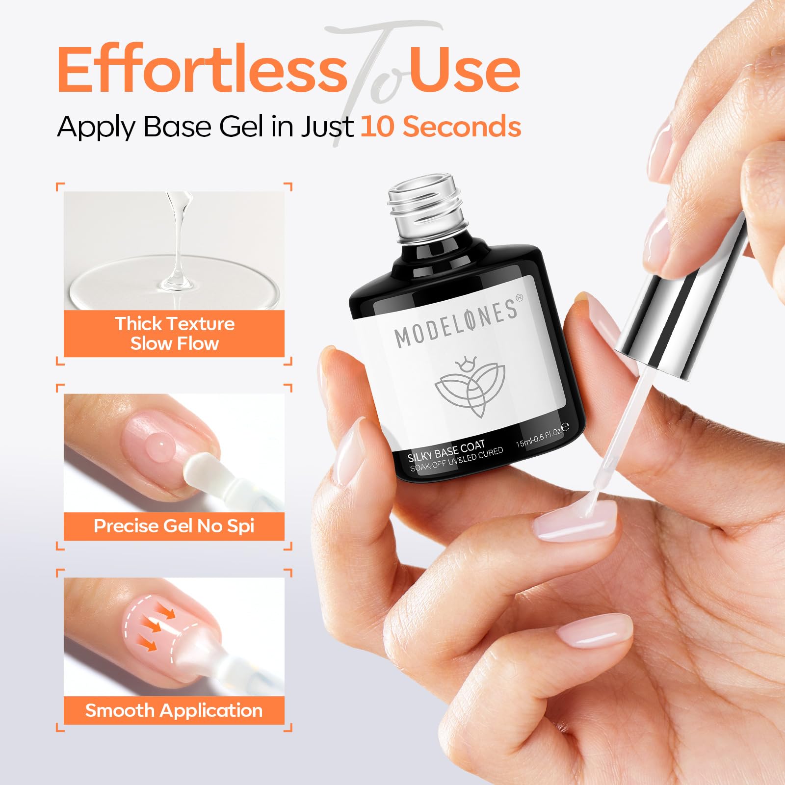 Modelones top coat brillant sans essuyage pour une brillance longue durée.