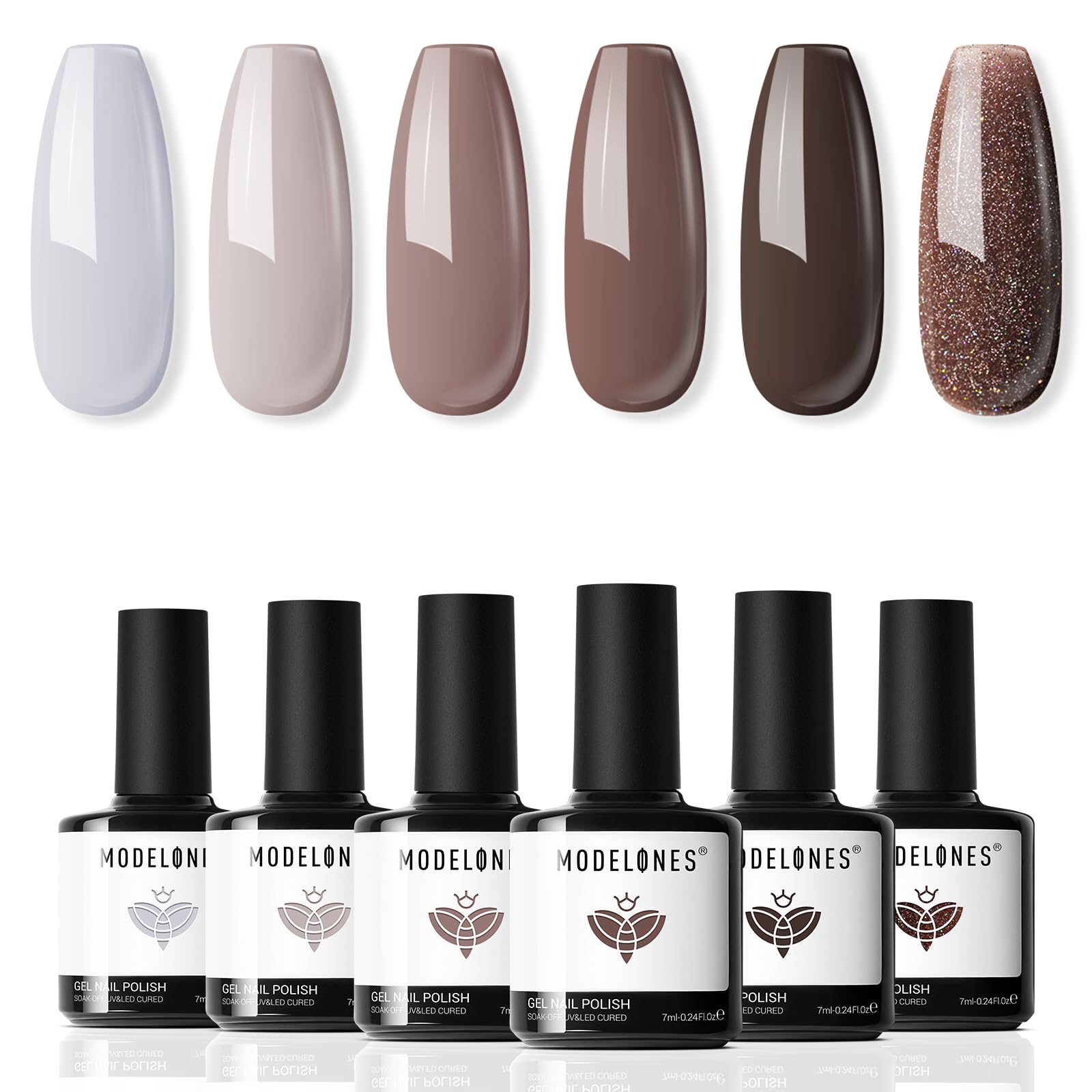 Modelones vernis gel 6 couleurs chocolat brun, tenue longue durée.