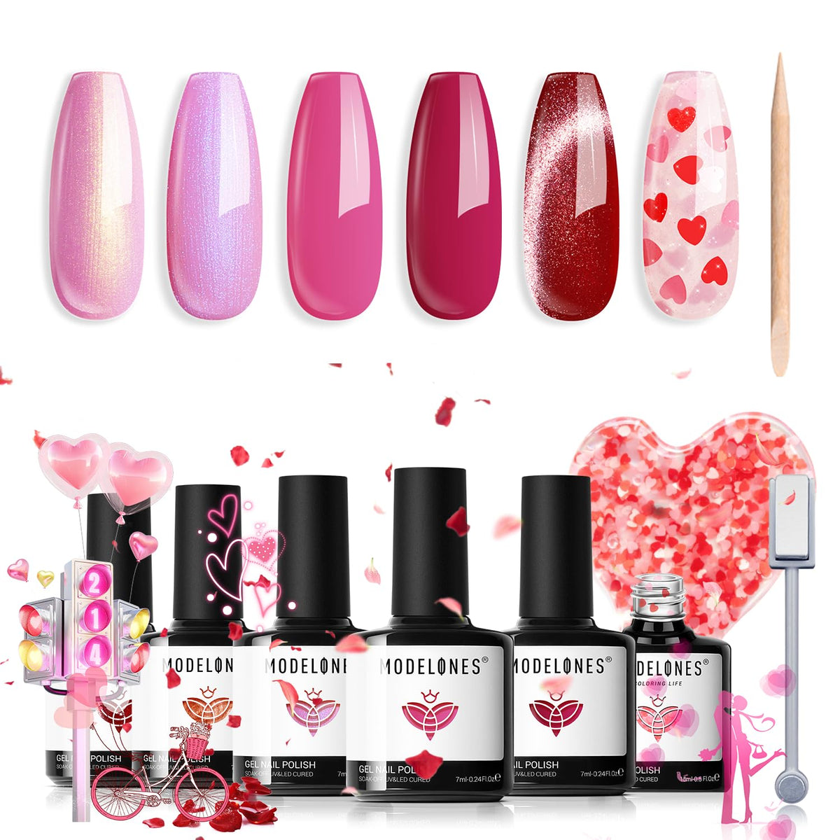 Modelones vernis gel effet œil-de-chat, 6 couleurs pour designs durables