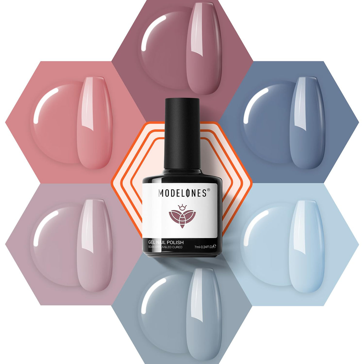 Modelones vernis gel 6 teintes nude pour un fini naturel et durable.