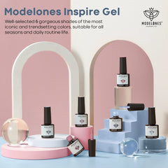 Modelones vernis gel rose pale pour un look doux et élégant.