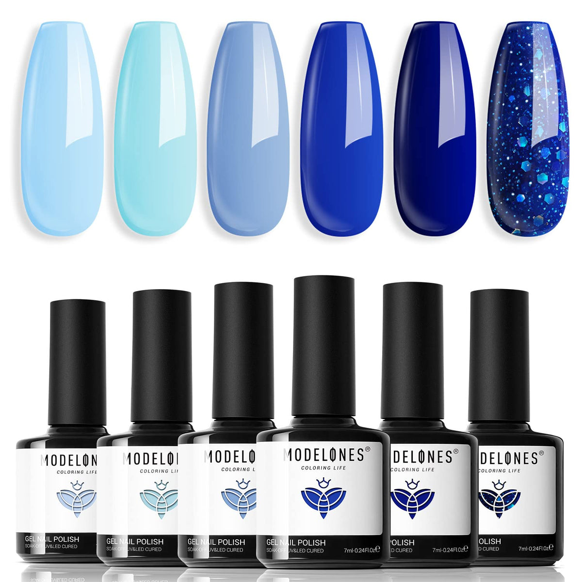 Modelones vernis gel bleu bébé pour une finition lisse et durable.