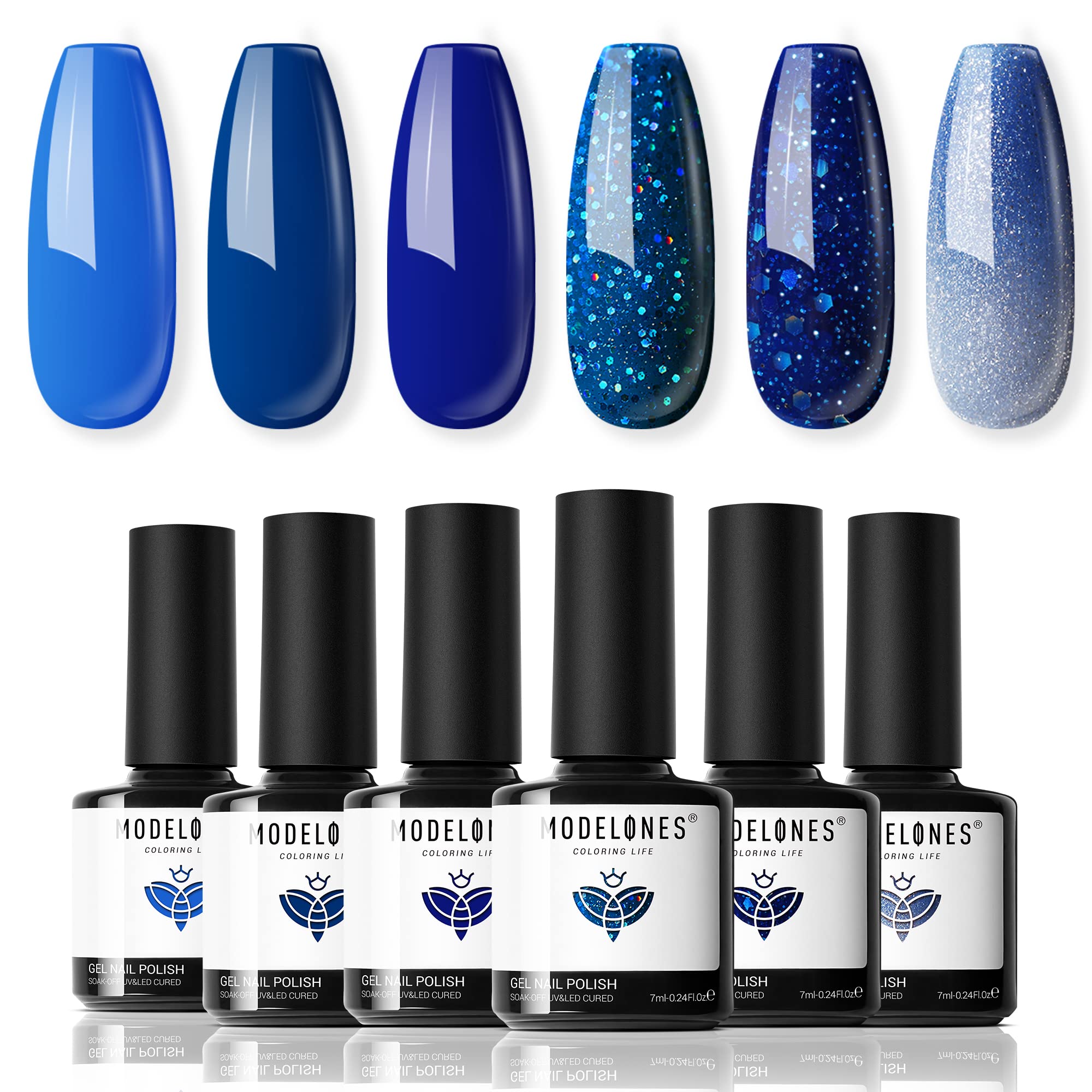 Modelones vernis gel bleu Noël sur bouteille scintillante
