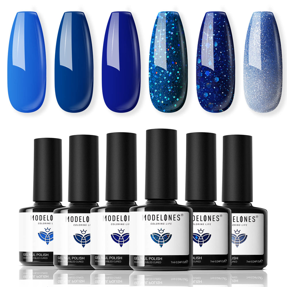 Modelones vernis gel bleu Noël sur bouteille scintillante