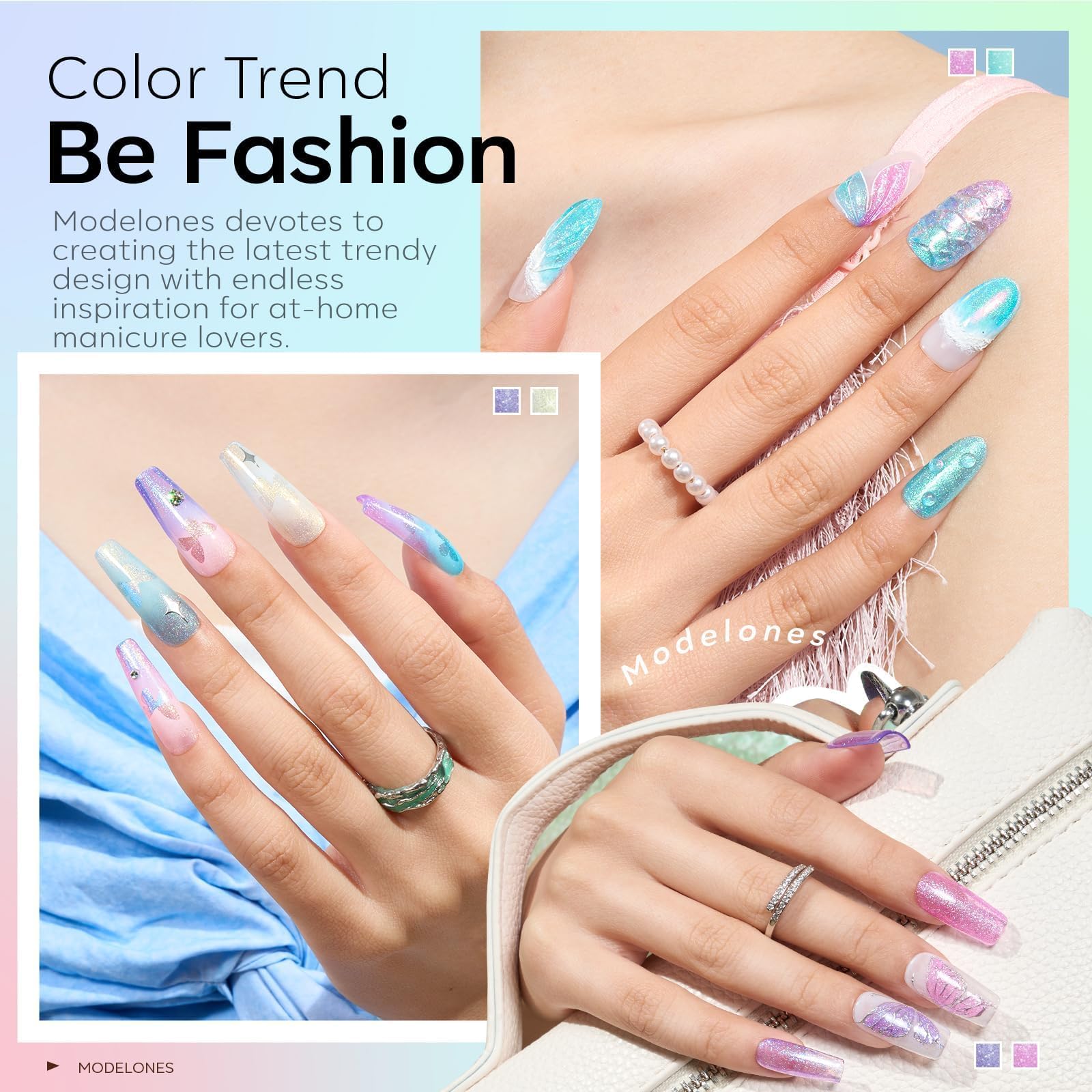 Vernis gel bleu pâle pour ongles lumineux et doux.