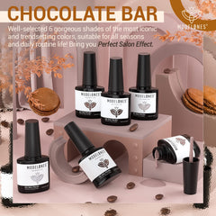 Modelones vernis gel brun nude paillettes, application fluide.