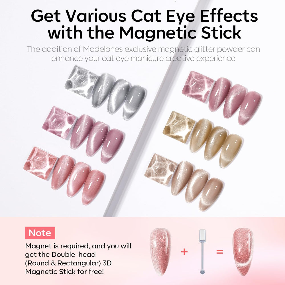 Vernis gel Modelones avec effet œil de chat 9D et aimant double tête.