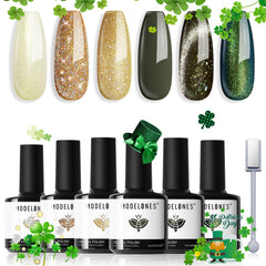 Modelones vernis gel cat-eye or vert doré, effet magnétique lumineux pour ongles