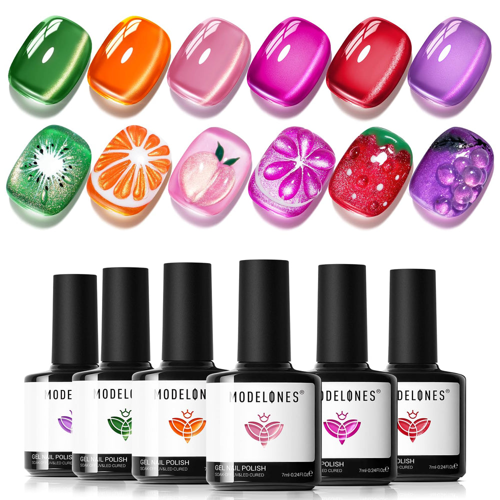 Modelones vernis gel Cat Eye orange néon avec effet magnétique éclatant