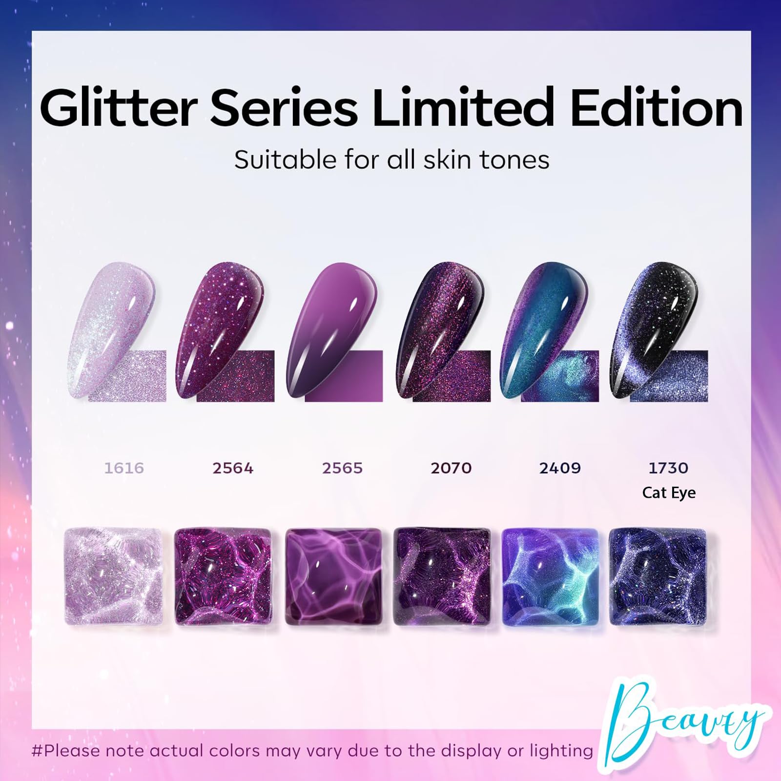 Modelones vernis gel cat eye violet-bleu, changement coloré selon l’angle.