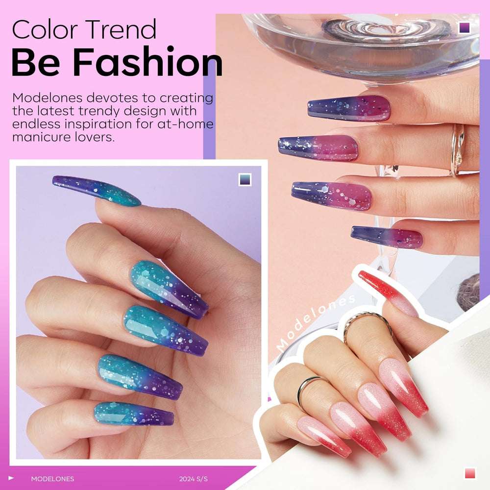 modelones vernis gel change couleur rose, nuance tendance et lumineuse