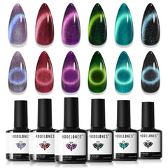 Modelones vernis gel effet œil de chat – 6 teintes scintillantes.
