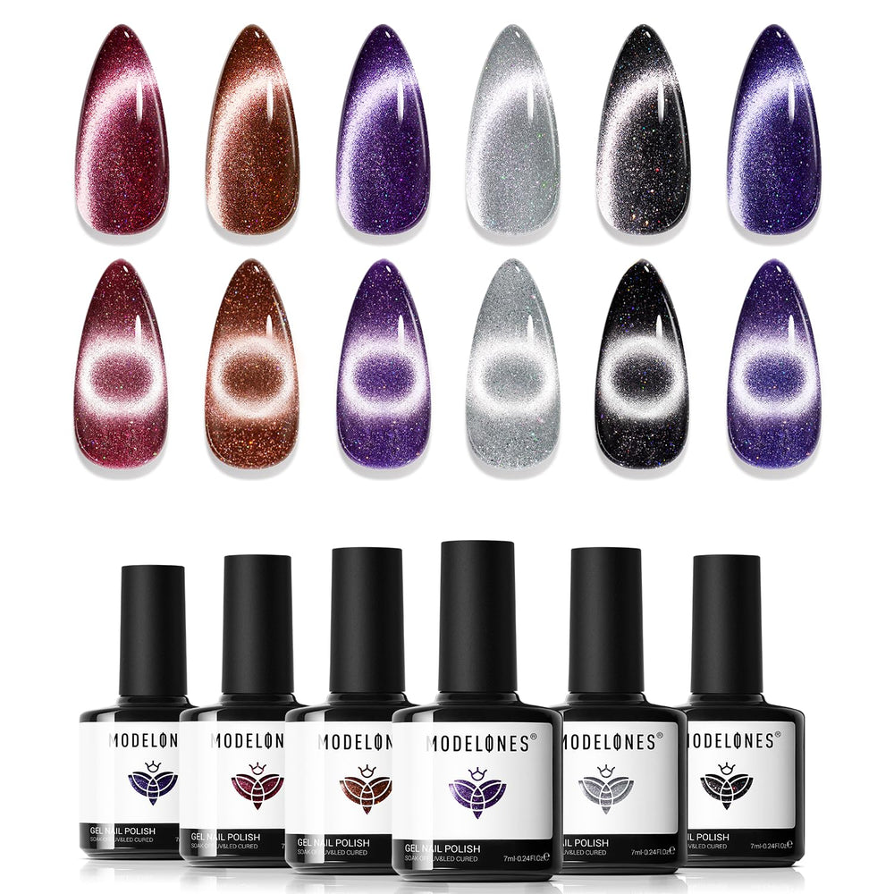 Modelones vernis gel avec effet œil de chat noir, finition brillante