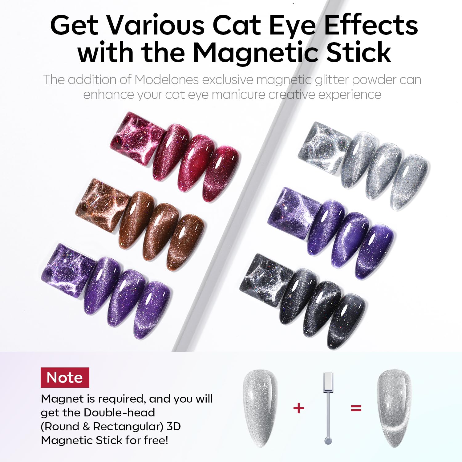 Modelones vernis gel rouge avec effet œil de chat et brillance