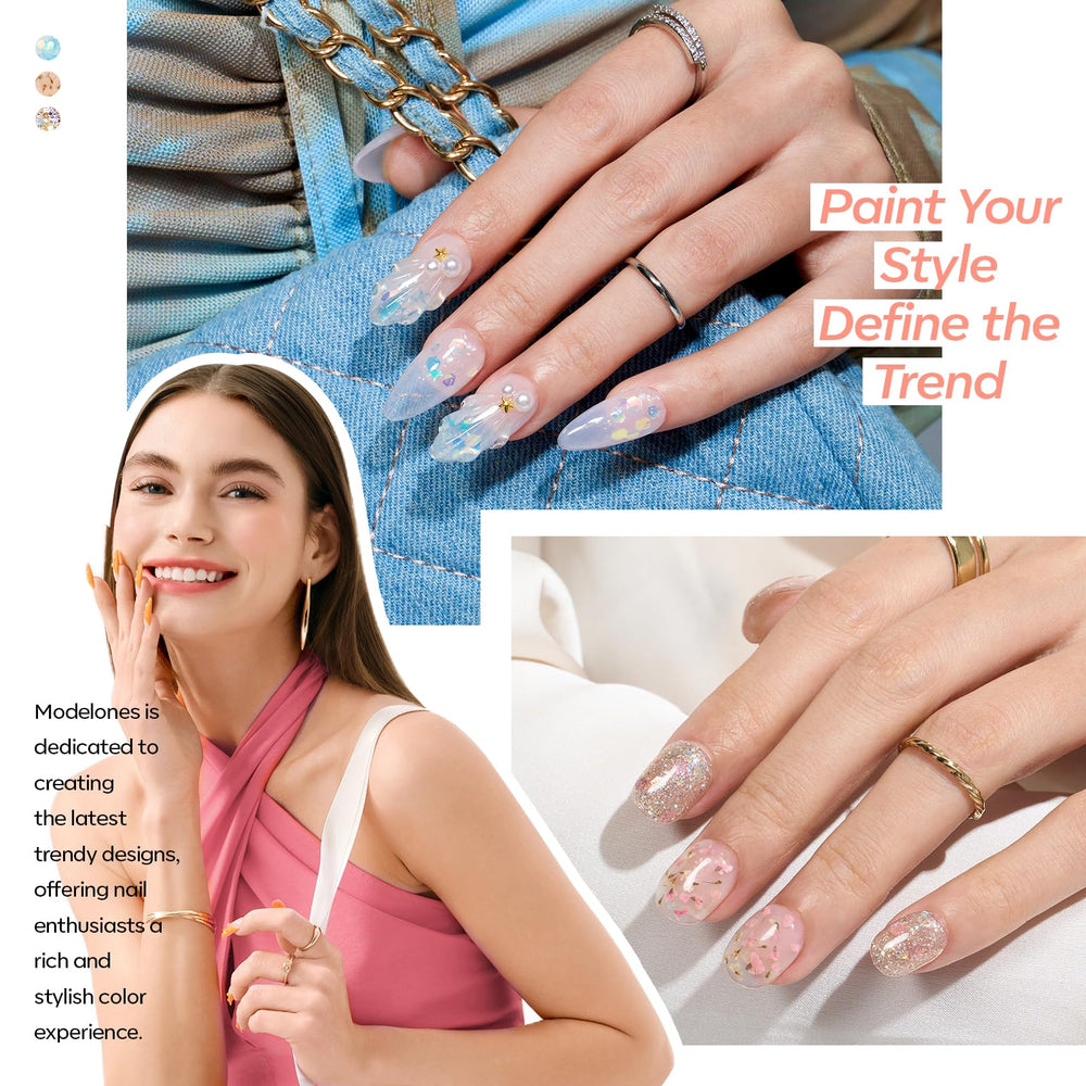Modelones vernis gel étoiles rose or, idéale pour un look festif et lumineux.