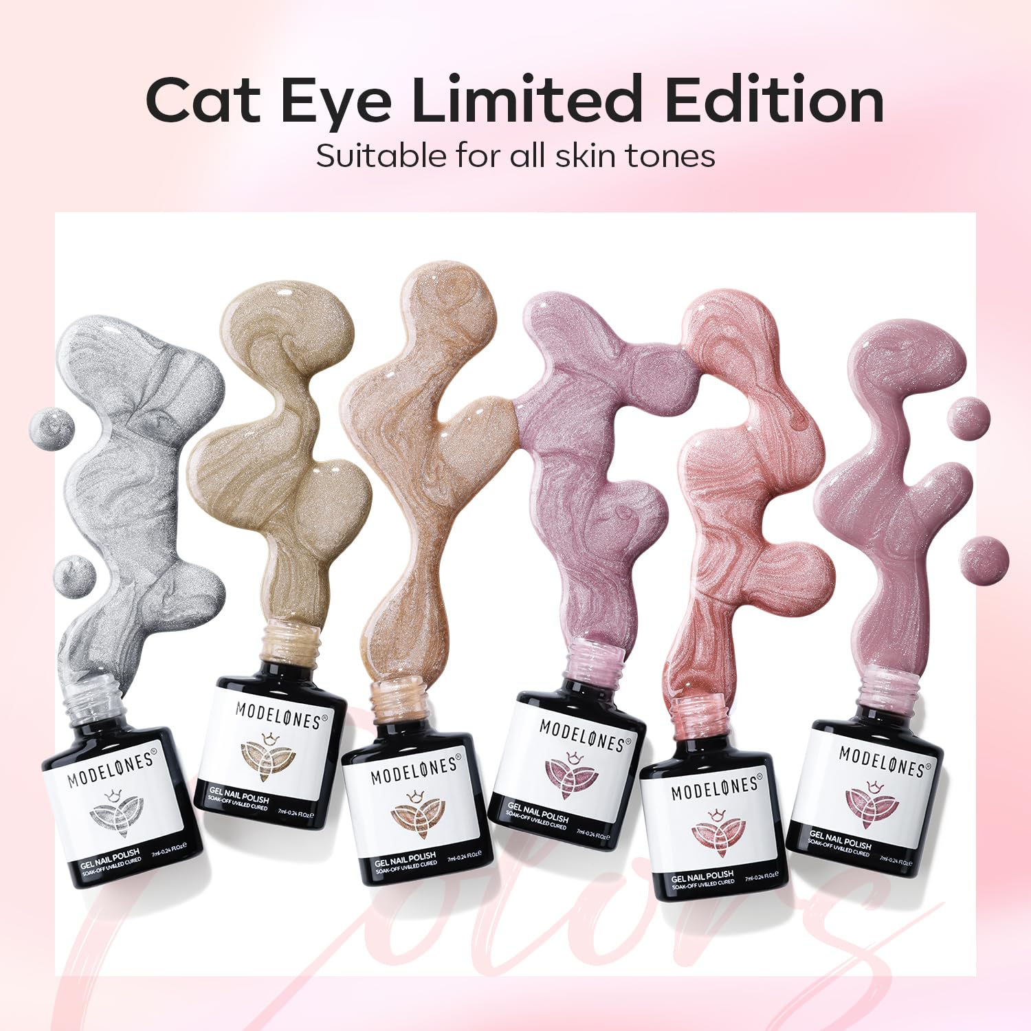 Vernis gel rose avec paillettes holographiques dans le set Modelones.
