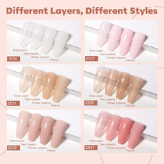 Modelones vernis gel jelly six couleurs translucides sur palette polyvalente.